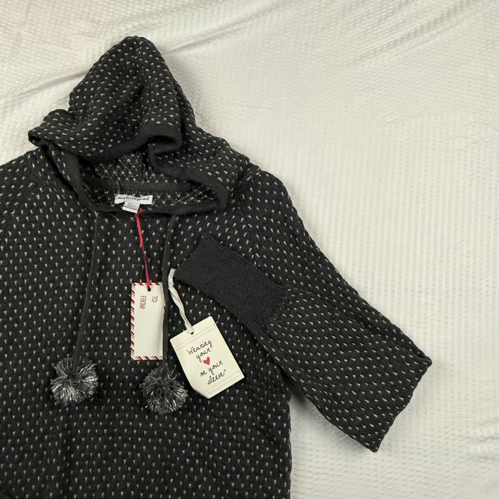 Wearing Your Heart On Your Sleeve Gray Knit Pom Pom Hooded Sweater NWT Large